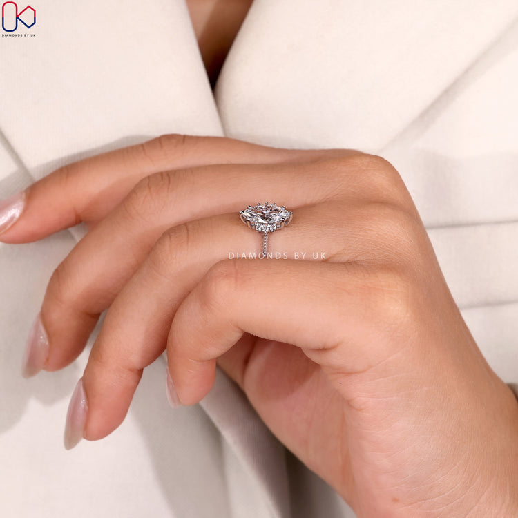 Lab grown marquise ring with tapered shank style.
