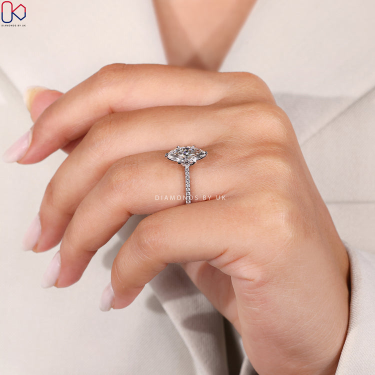 Marquise Cut Engagement Ring with Tulip Basket Setting