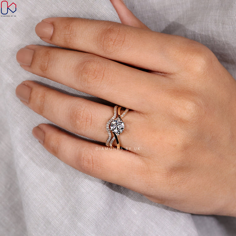 Round Engagement Ring With Wedding Band
