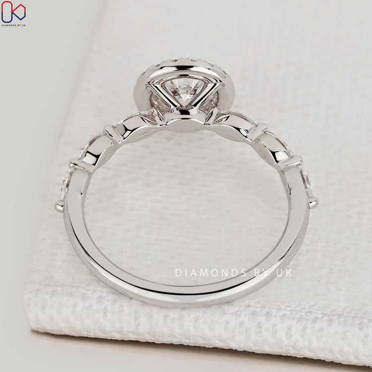 IGI Certified round cut diamond ring with halo.