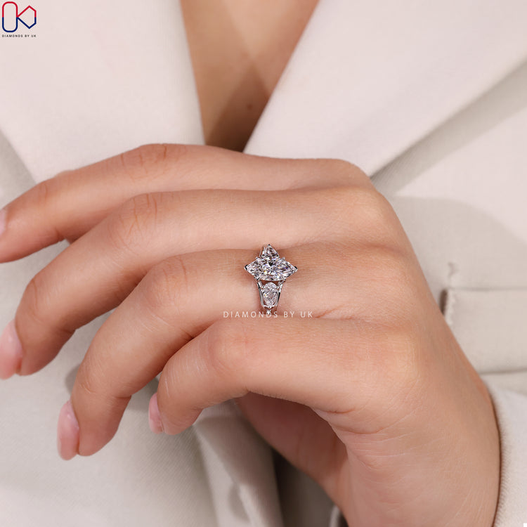 Lab grown marquise ring with split shank style.
