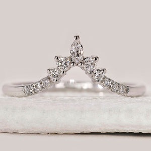 Marquise And Round Cut V Shaped Wedding Band