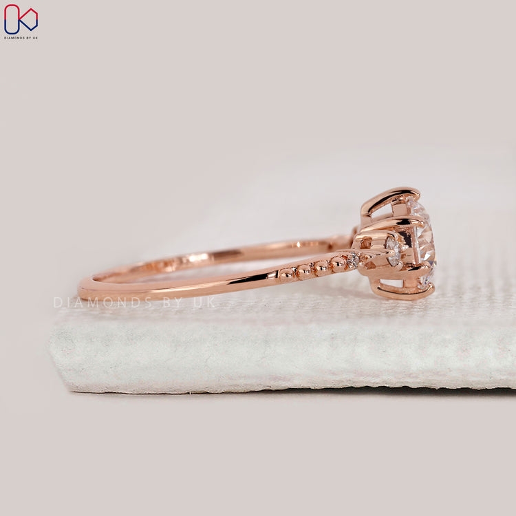 Custom diamond ring handcrafted in rose gold.

