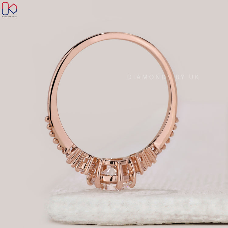 Handmade rose gold milgrain diamond ring.

