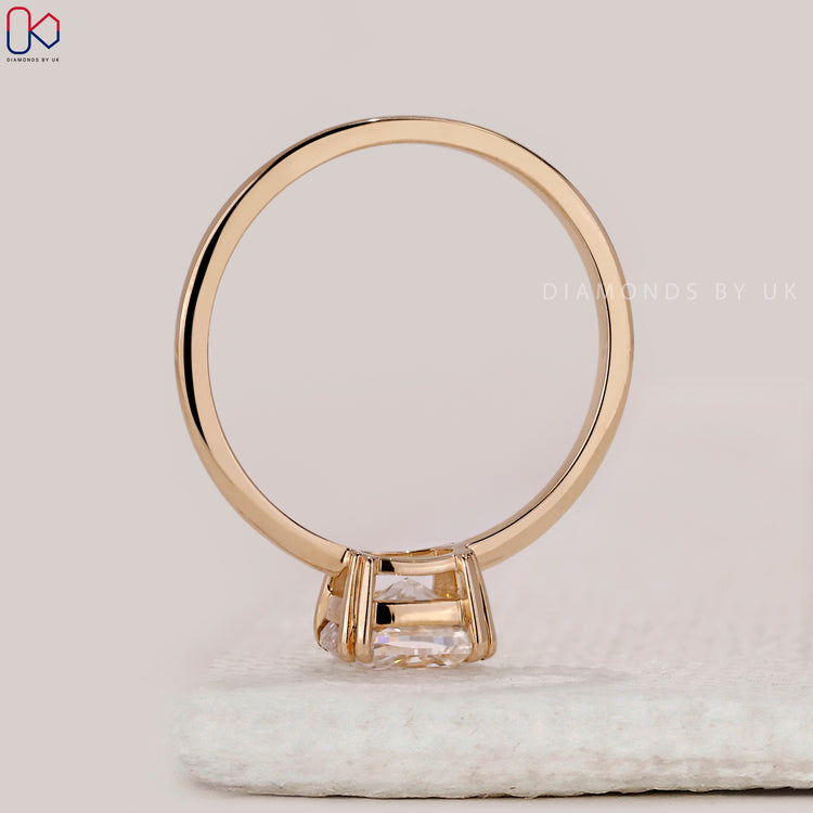 Lab grown radiant cut diamond engagement ring.
