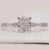 Cushion cut diamond ring in white gold.

