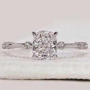 Distance Pave Cushion Cut Diamond Ring