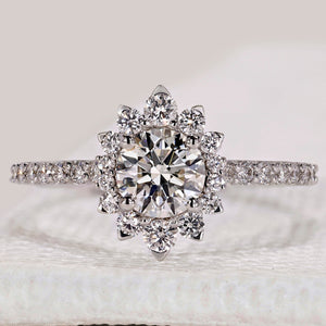 Round Cut White Gold Diamond Ring in Pave Setting