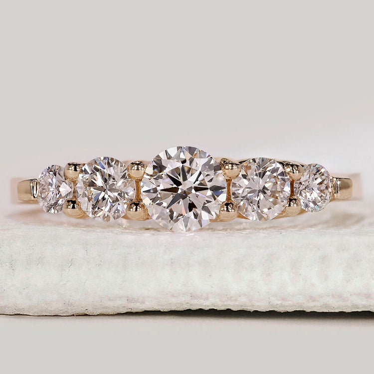 Yellow Gold Round Cut 5 Stone Diamond Band