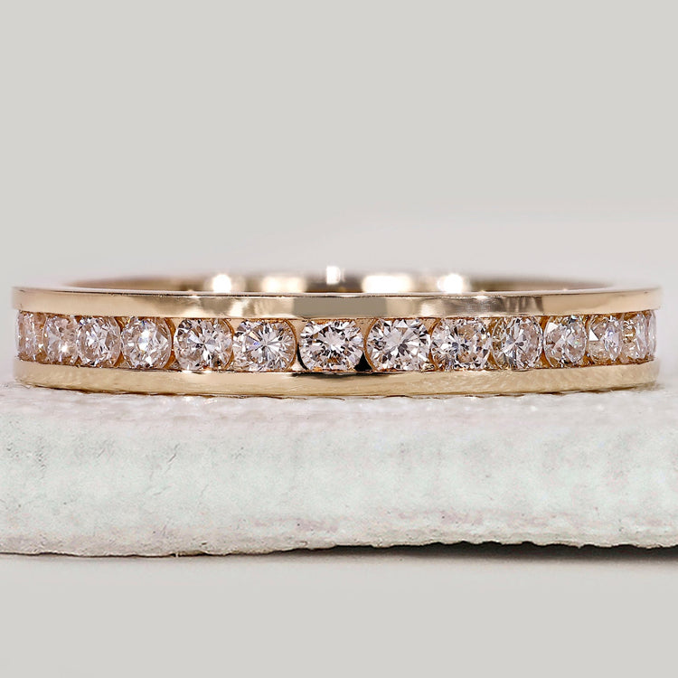 Yellow Gold Channel Set Round Diamond Band