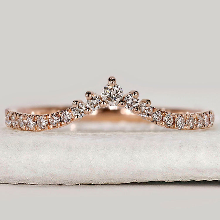 V Shaped Half Eternity Round Diamond Wedding Band