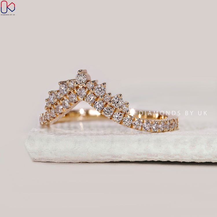 V shaped wedding band with round wedding band.
