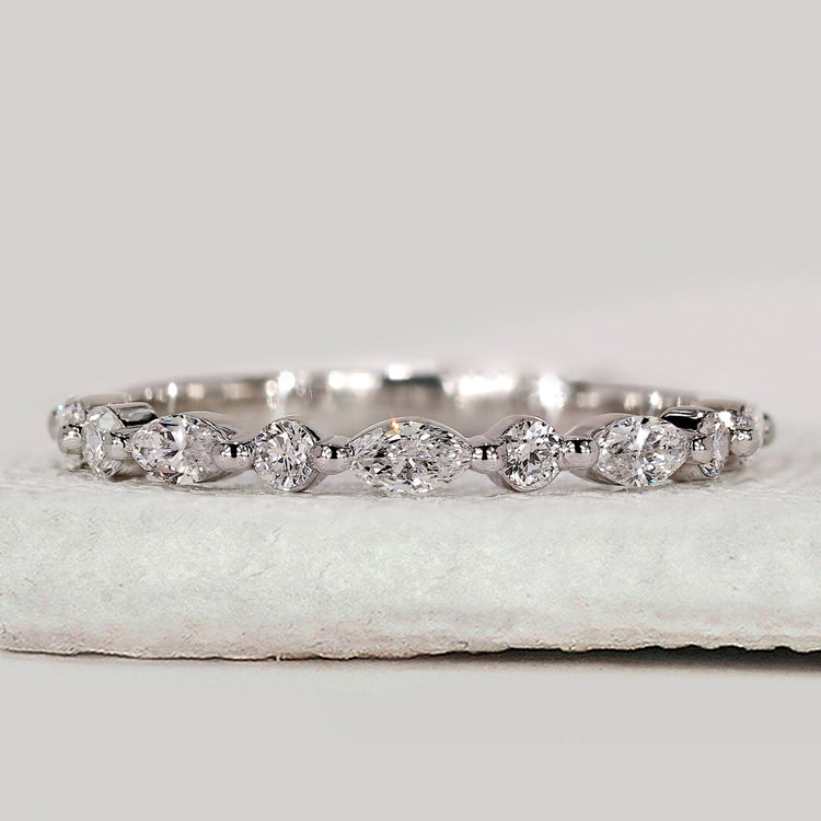 Marquise And Round Cut Diamond Band in Half Eternity Style