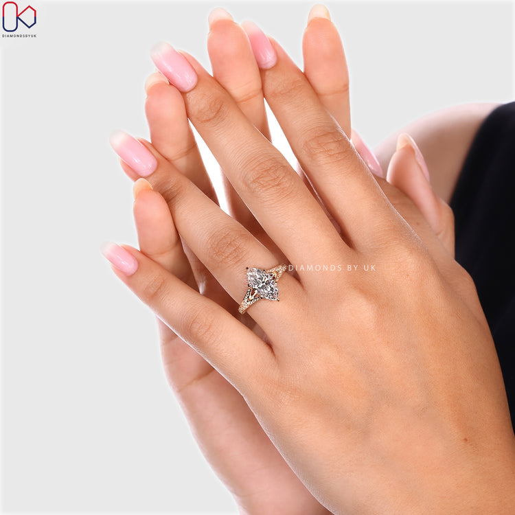 Handmade marquise diamond ring with Art Deco detailing
