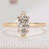 Marquise cut solitaire ring with V and claw prongs.