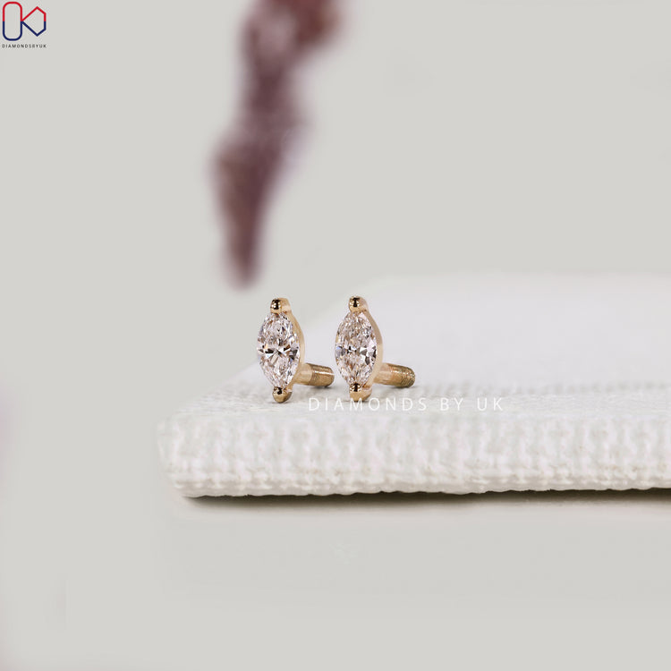 Marquise lab grown diamond stud earrings handmade.