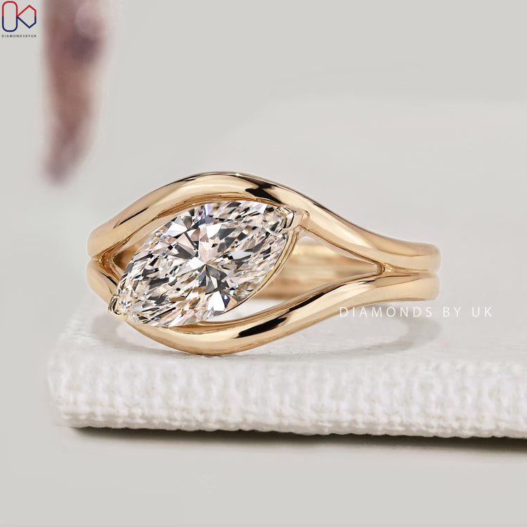 Handmade marquise ring with split shank design
