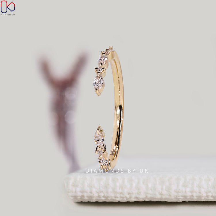 Marquise and Round Open Gap Diamond Wedding Band