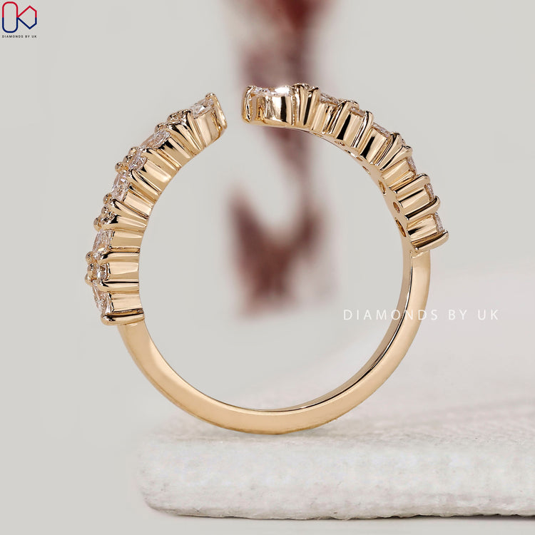 Marquise stackable wedding band handmade with open ends for flexible styling.
