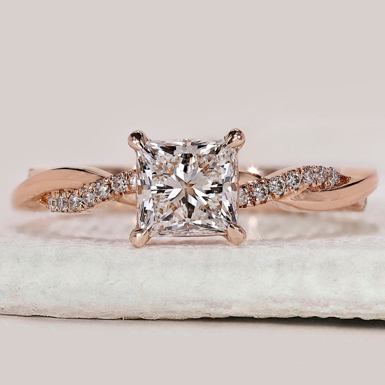 Princess Cut Engagement Ring With Twisted Pave Setting