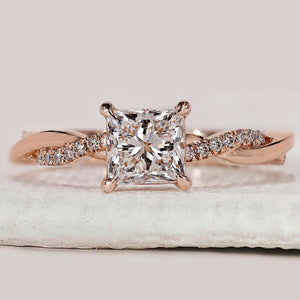 Princess Cut Engagement Ring With Twisted Pave Setting