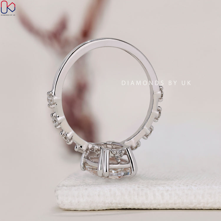 Lab Grown Diamond Cushion Cut Engagement Ring, set in white gold with prong setting for an eco-friendly choice.
