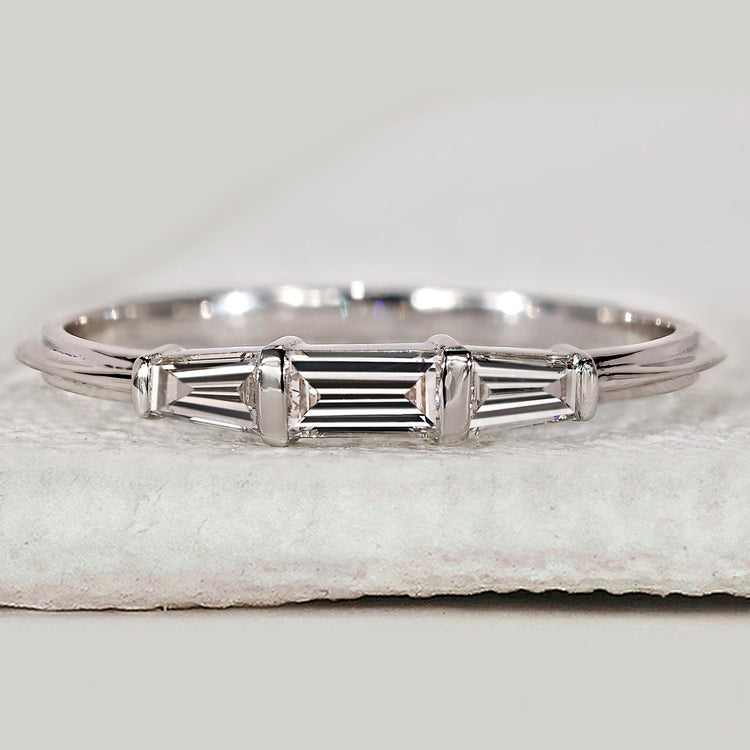 Baguette Cut 3 Stone Wedding Band in White Gold