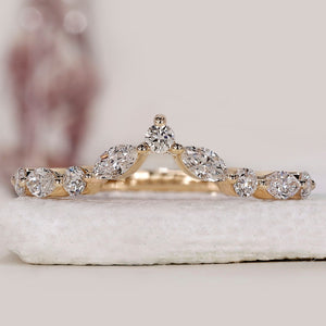 Marquise And Round Wedding Band In Curvy Style