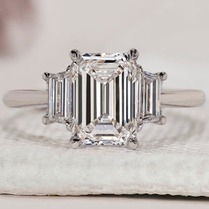 Emerald And Trapezoid Baguette 3 Stone Ring