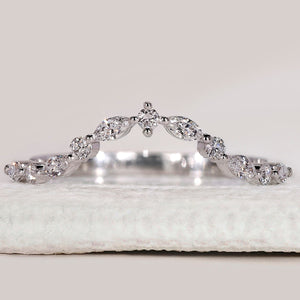 Marquise and Round Diamond Chevron Wedding Band