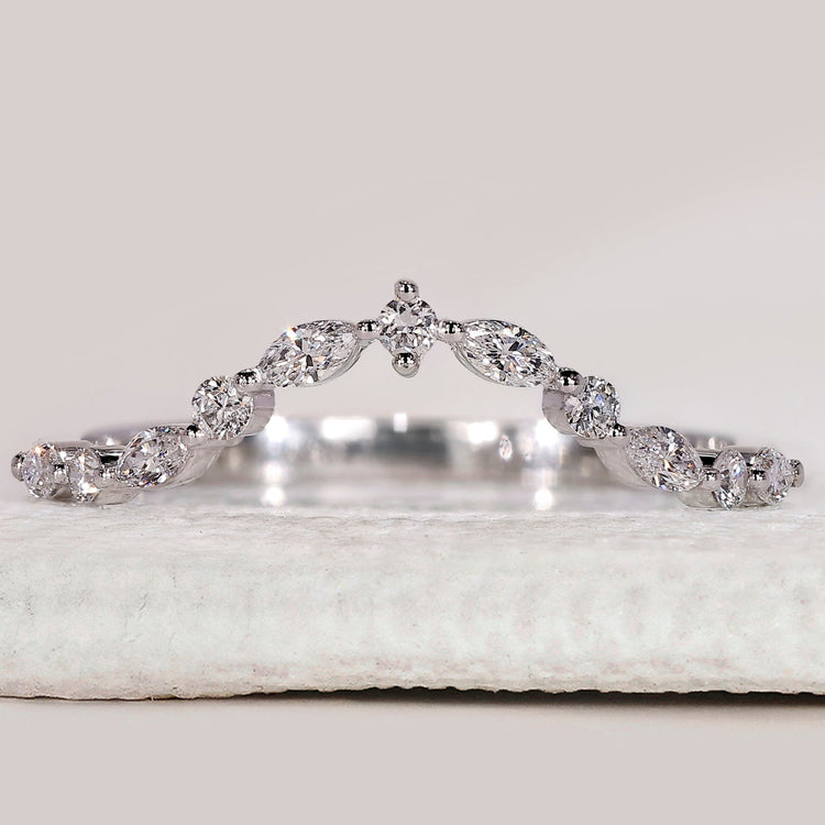 Marquise and Round Diamond Chevron Wedding Band