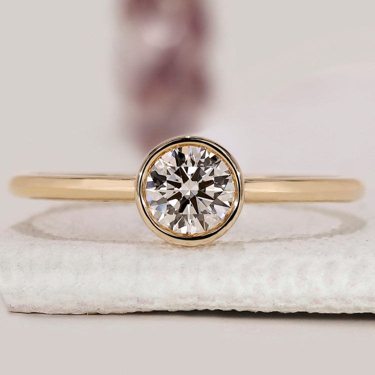 Round Solitaire Diamond Engagement Ring With Bezel Setting