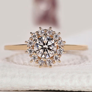 Halo Diamond Ring With Round Cut Accents