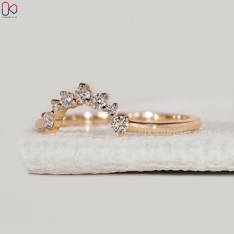 U shaped wedding band for a secure engagement ring fit.
