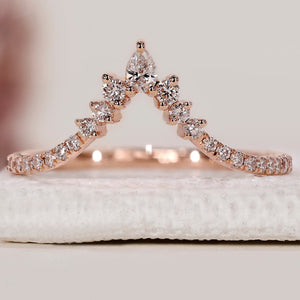 Pear And Round Diamond V Shape Wedding Band