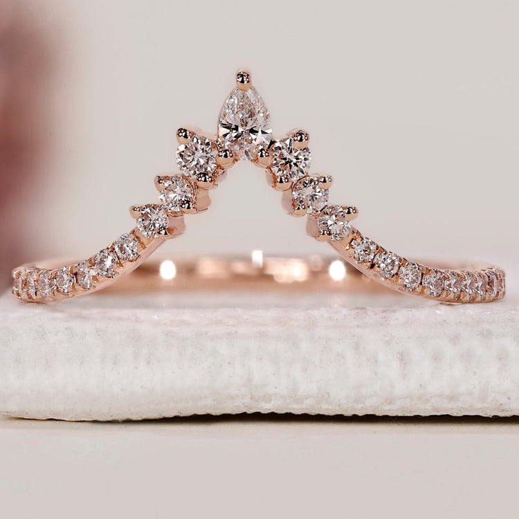 Pear And Round Diamond V Shape Wedding Band