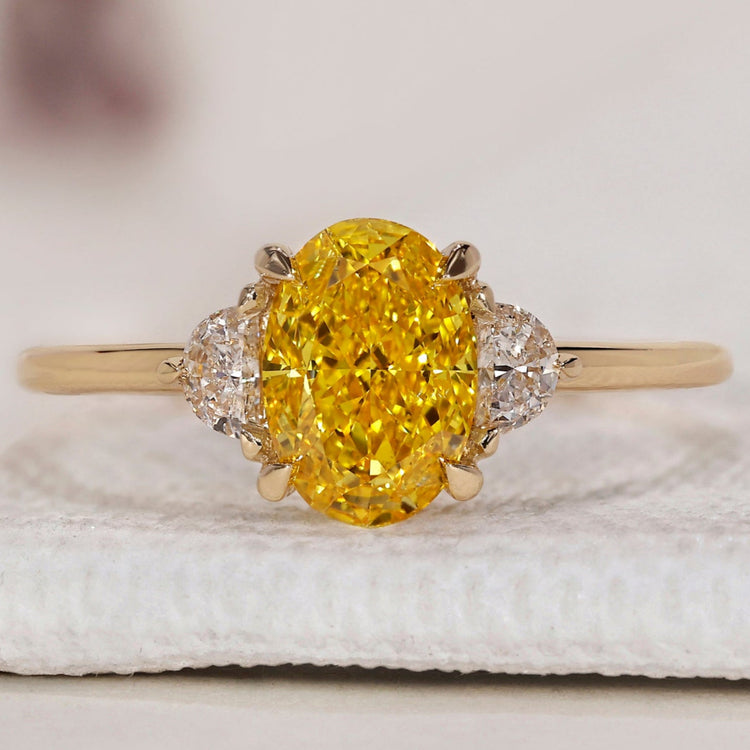 Yellow Diamond Engagement Ring - Oval And Half Moon