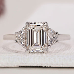 Emerald Cut 3 diamond engagement ring with Half Moon Sides