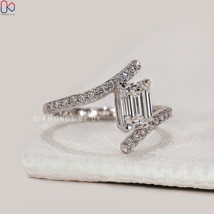 Buy engagement ring with pave set and bypass style.
