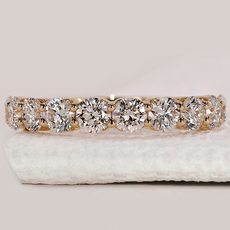 Yellow Gold Round Cut Half Eternity Wedding Band