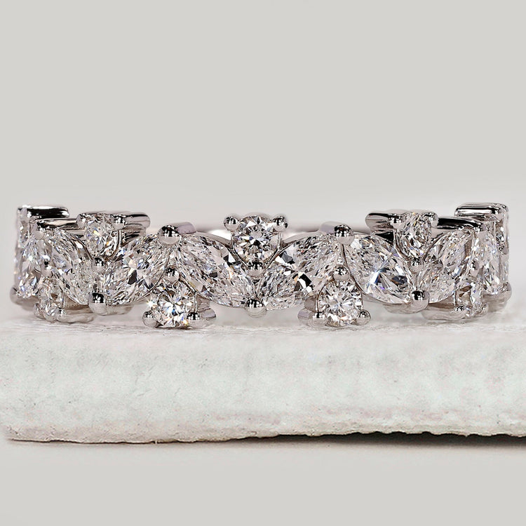 Marquise and Round Diamond White Gold Band