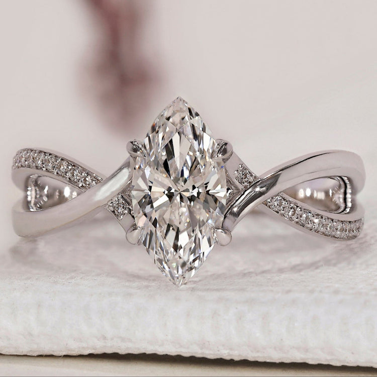 Marquise Cut Diamond Ring - Twisted Pave Style