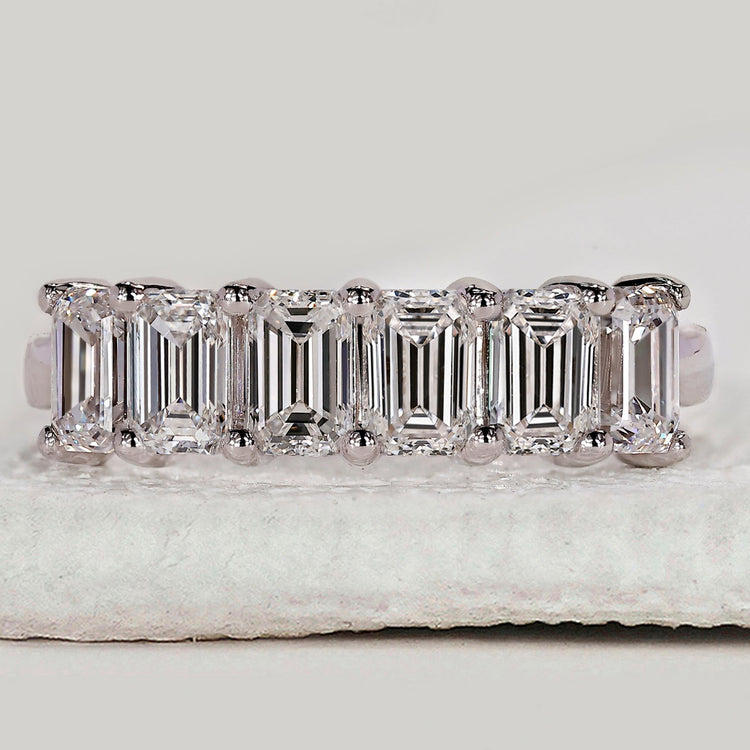 Half Eternity White Gold Emerald Cut Wedding Band