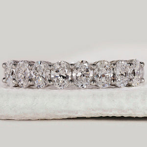White Gold Half Eternity Oval Diamond Wedding Band