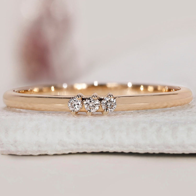 3 Stone Round Cut Stackable Wedding Band