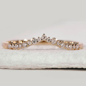 Round Diamond V Shaped Wedding Band