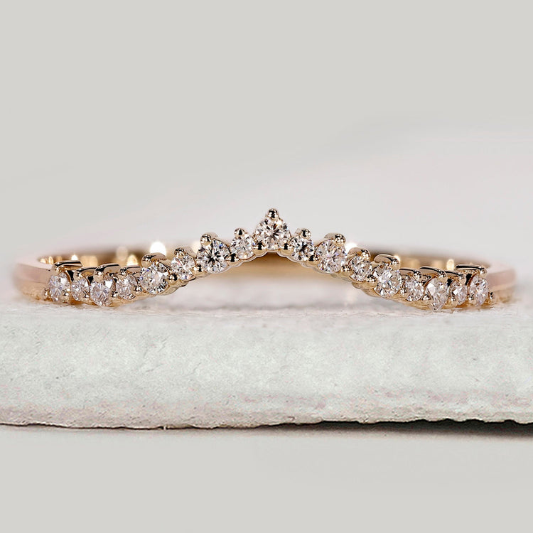 Round Diamond V Shaped Wedding Band