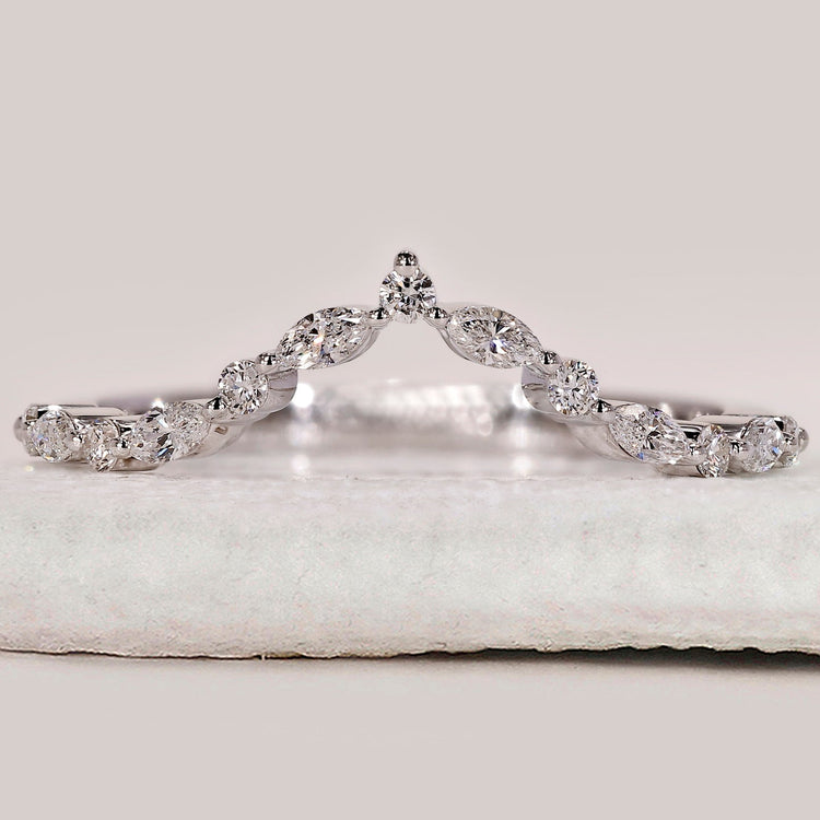 Marquise and Round Cut V Shaped Wedding Band