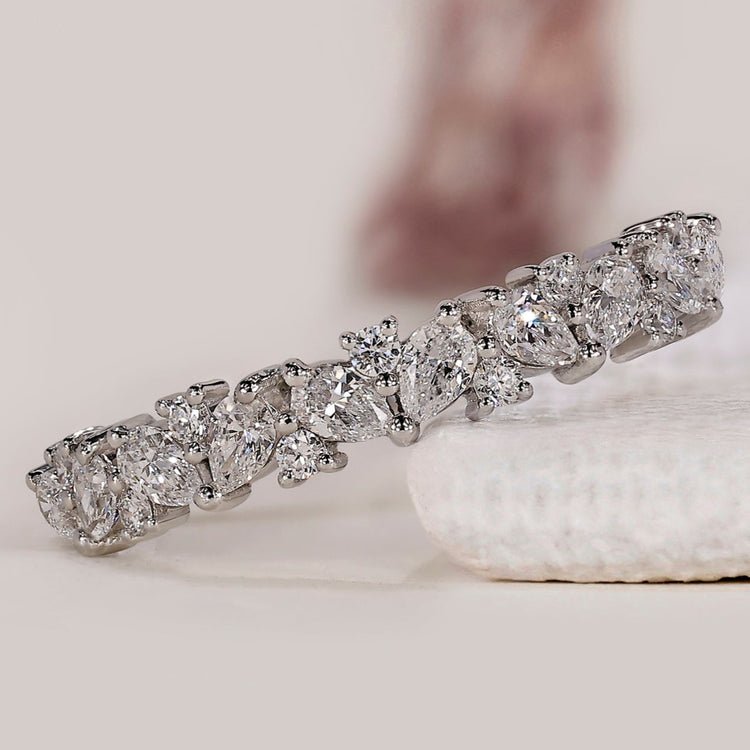 Pear And Round Wedding Band In White Gold