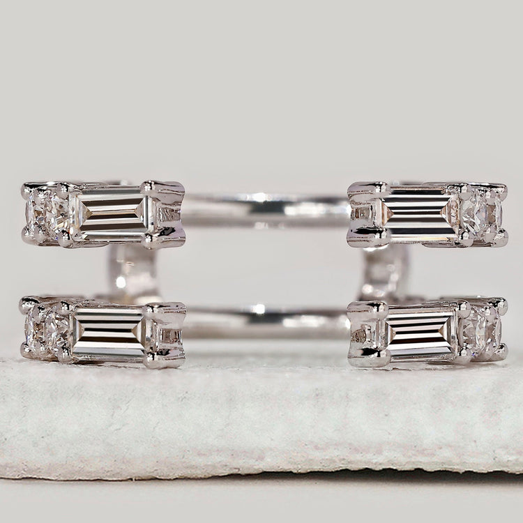 Baguette and Round Diamond Ring Enhancer Wedding Band